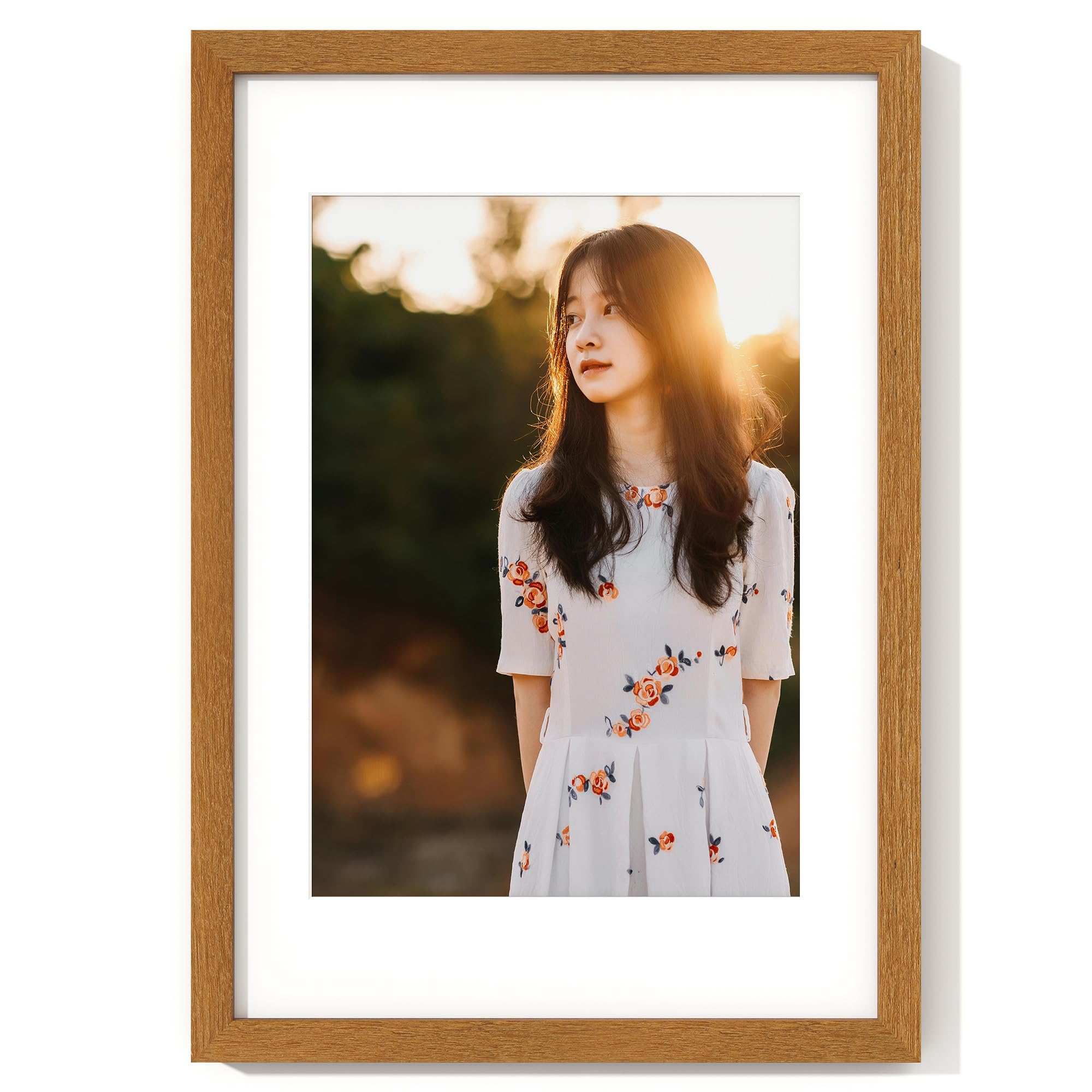 

A3 Teak Photo Frame with HD Tempered Portrait or Landscape Wall or Tabletop Glass, Matted, Mount, Decor, 29.7x42cm