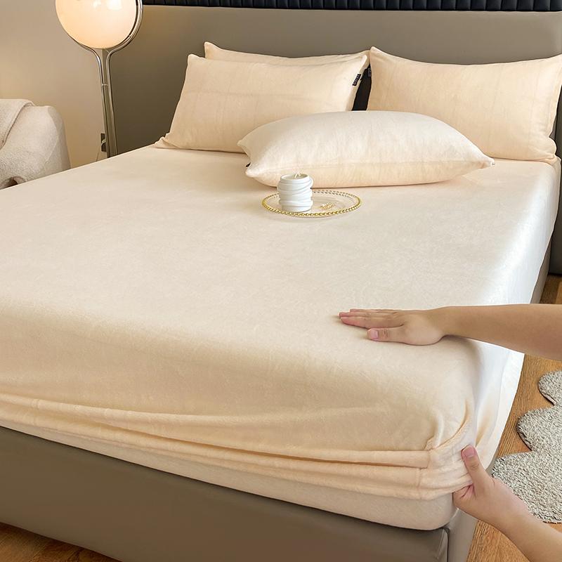 WOSTAR Winter warm milk velvet fitted sheet elastic mattress protector cover thermal thick bed linens 150x190 bedding king size