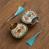 Dunhuang Enamel Incense Burner Pipa Fan Antique Sandalwood Incense Burner Aromatherapy Stove Home Desktop Decoration Ornament
