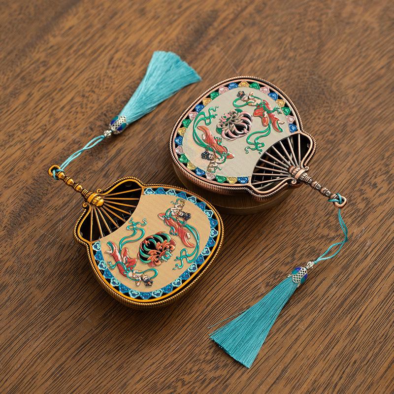 Dunhuang Enamel Incense Burner Pipa Fan Antique Sandalwood Incense Burner Aromatherapy Stove Home Desktop Decoration Ornament