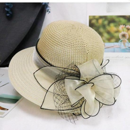 Lady Wide Brim Hat Sun Cap Folding Bucket Beach Flower Mesh Holiday Summer Hat