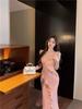 Lace Splicing Suspender Dress Women's Summer Ruffle Leaf Edge Fishtail Skirt Black Waist Skirt Pure Hip Wrap Dress