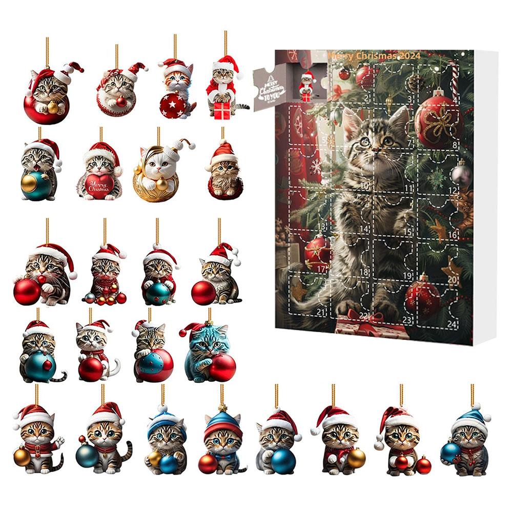 2025 Holiday Advent Calendar Cow Ornaments Christmas Advent Calendar Acrylic Cartoon Highland Cow Hanging Decorations Home Decor