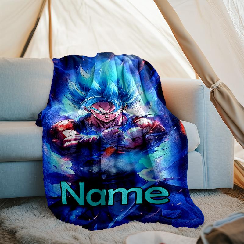 Couverture Personnalisée avec Nom - Design Imprimé Dragon Ball, Couverture pour Canapé, Lit, Voyage, Camping - Douce et Chaude, Excellent Cadeau