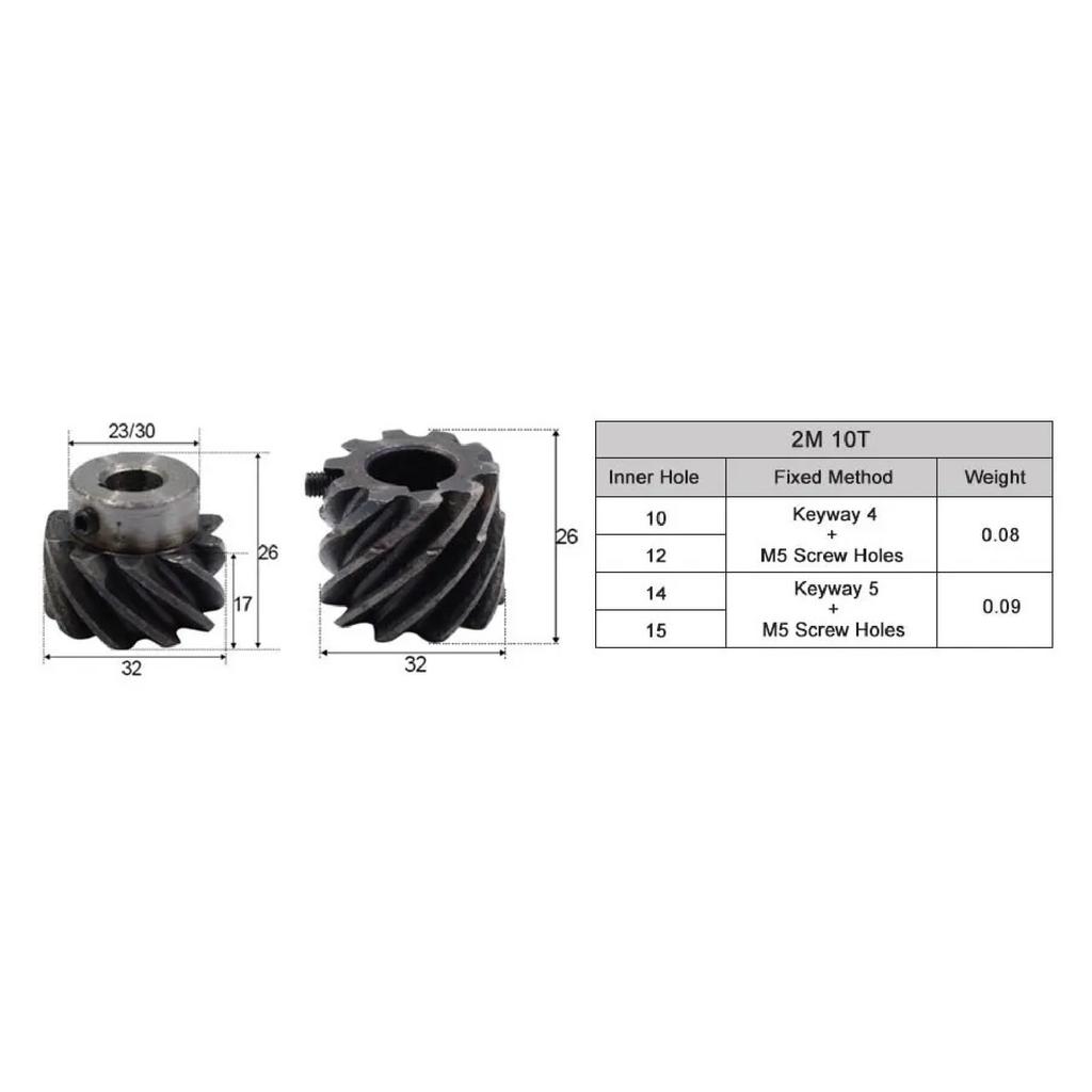 2M 3M 10T-30T High Torque 45° L/R Rotation Helical Gears Interlocking Machined Bore 180° Drive for Industrial Machinery