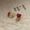 Simple peach heart ear clips, women's no ear piercings, red full diamonds, personalized earrings, fashionable temperament,mosquito coil disc earrings.