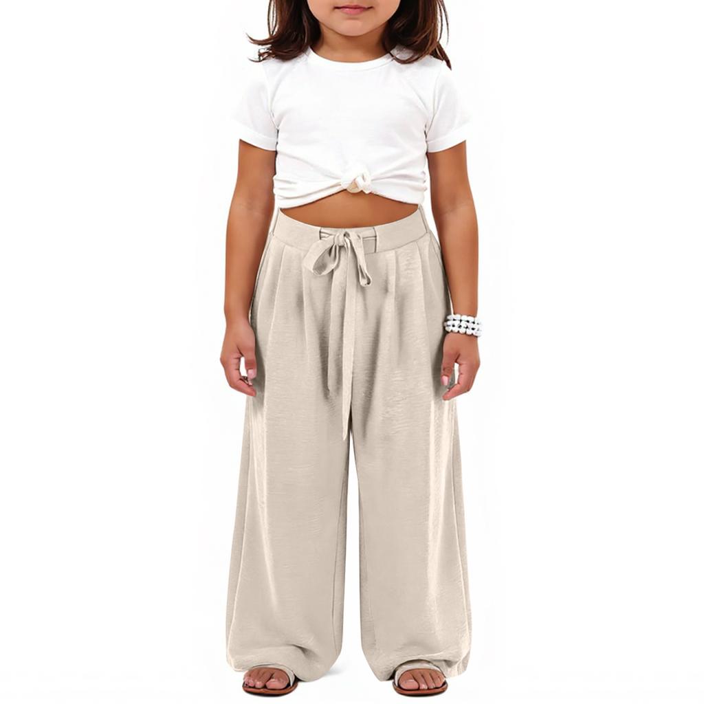 Fashionable Children's Cotton And Linen Belt Children's Wide-leg Trousers Casual Pants