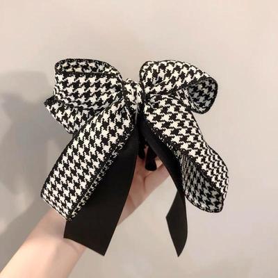 Women's Houndstooth Bow Banana Clip - Elegant Autumn/Winter Hair Accessory from South Korea