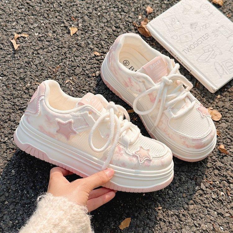 Pink platform bread shoes women's shoes niche star board shoes women's 2025 summer versatile breathable mesh shoes casual shoes