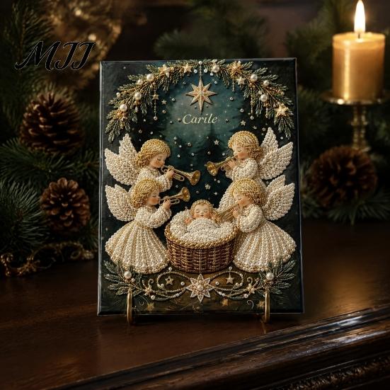 Nativity Craft for Adults Faux Pearl Art Kit, Holy Family Painting DIY Catholic Prayer Corner Decorations 3D Religious Set Adults, Home Christmas Wall