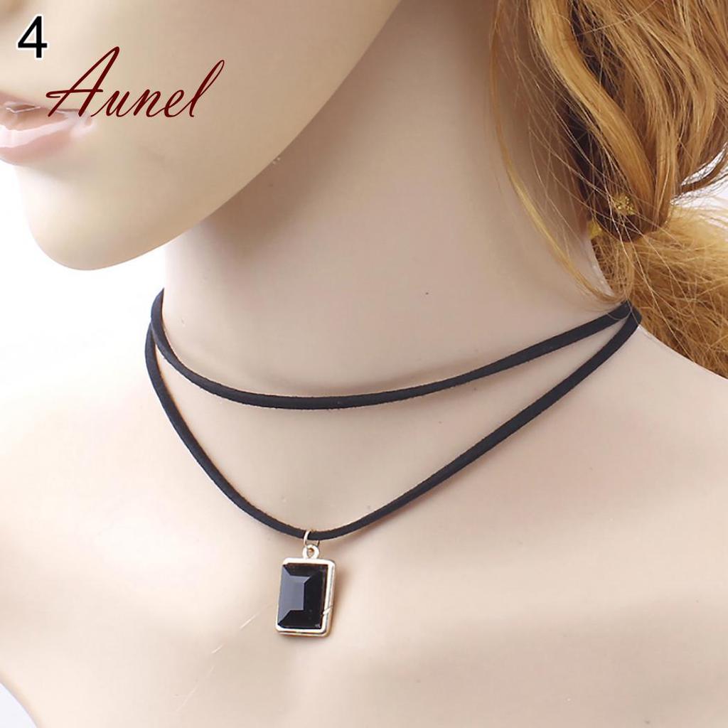 Inteligentny prostokątny wisiorek Dwuwarstwowy Aksamitny łańcuszek Choker Krótki naszyjnik
