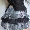 Y2k Gothic Miniskirt Womens High Street Ruffles Hem Mini Skirt Bowknot Lace Patchwork Tiered A-Line Skirts Harajuku Faldas