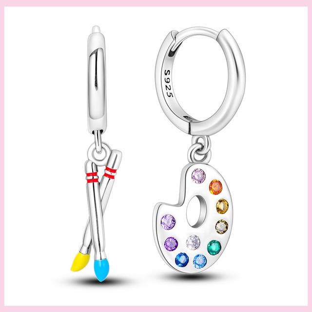 925 Silver Colorful Feathers Drop Earrings Dream Catcher Bohemia Asymmetry Dangle Earrings Original Wedding Jewelry For Women