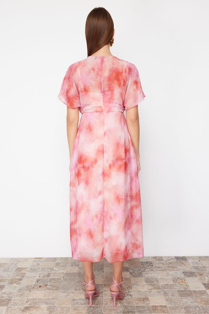 Women's Style Dress Pink Abstract Patterned A-line Chiffon Maxi Woven Dress