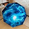 1pc Wolf and Roses Umbrella - Automatic Open/Close Compact Travel Umbrella with Wolf Howling & Blue Roses, Reinforced 8-Rib Fr
