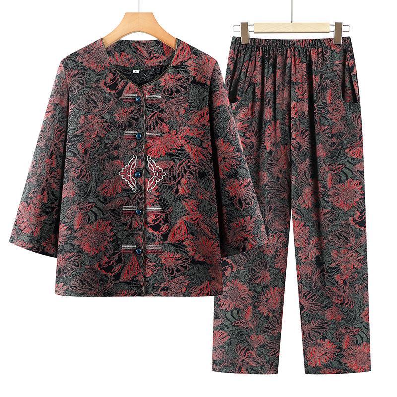 

Grandma Style Two-Piece Set: Three-Quarter Sleeve Top & Pants for Elderly Women 5XL (145-160 jin) красный