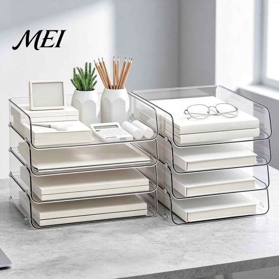 Acrylic Document File Holder Paper Organizer Letter Tray, Stackable Desk Organizer, Clear Craft Supply Drawer Sorter for Documents, Files, Letters, A4