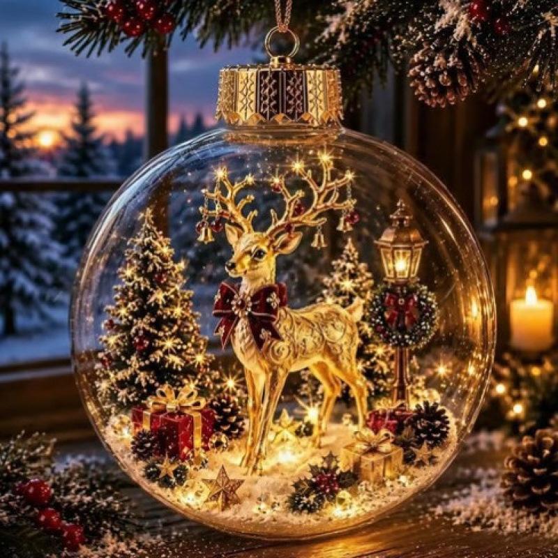 10cm Glowing Christmas Ball Clear Sphere Ornament Luminous Santa Tree Pendant Holiday Decor for Home Xmas Window Gif