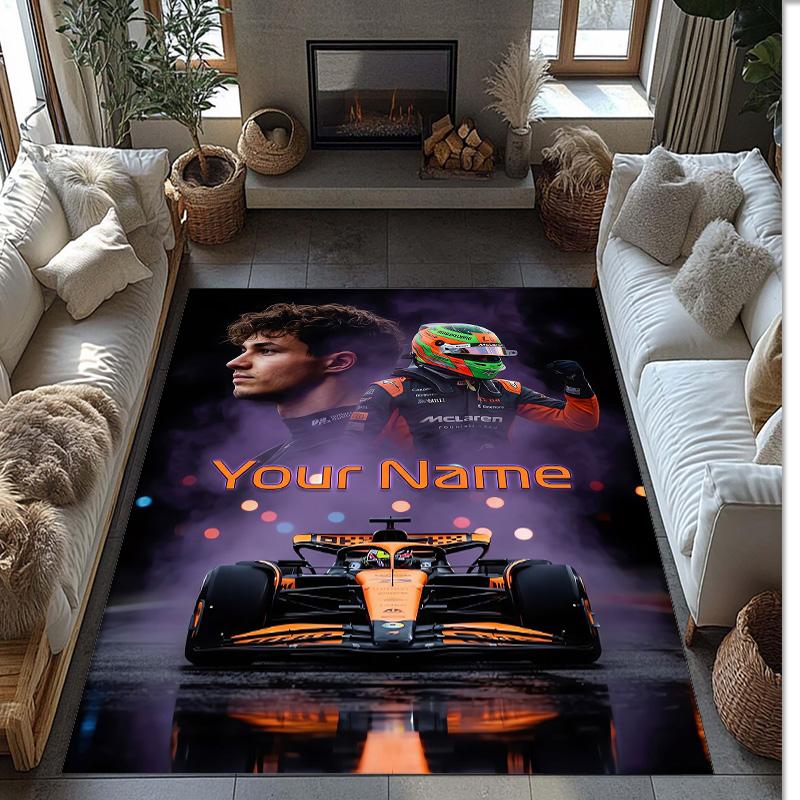 Lando Norris Crystal Velvet Rug, Custom Name Text Personalized Non‑Slip Floor Mat for Home Decor Gift