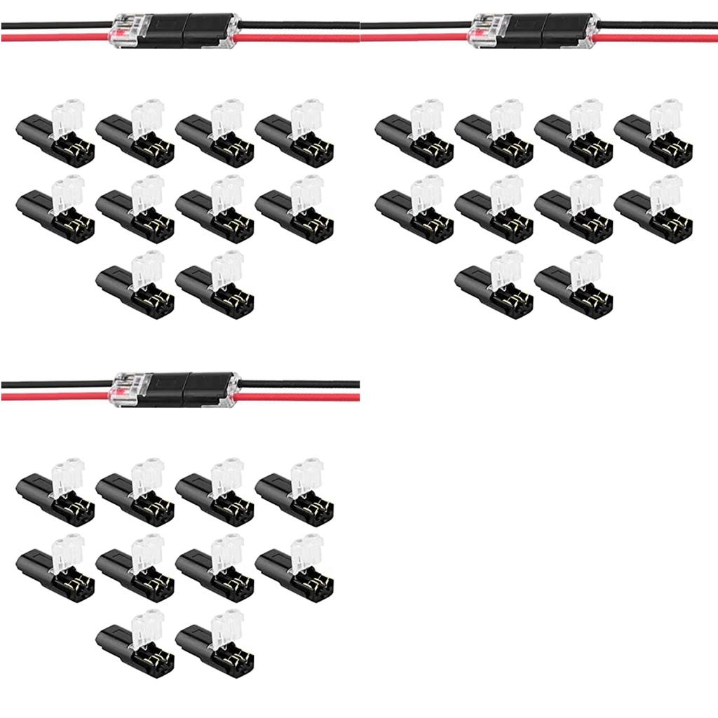 Premium-Double-Wire Plug-In Connector+Locking Buckle, No Wire Stripping Cutting 2 Way 2 Pin LED Connector For AWG 20-24 60PCS