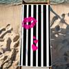 1pc Beach Towel, Soft Lightweight Black White Striped with Pink Lips, Sand-Free, Ideal for Travel, Picnic, Camping, Swimming