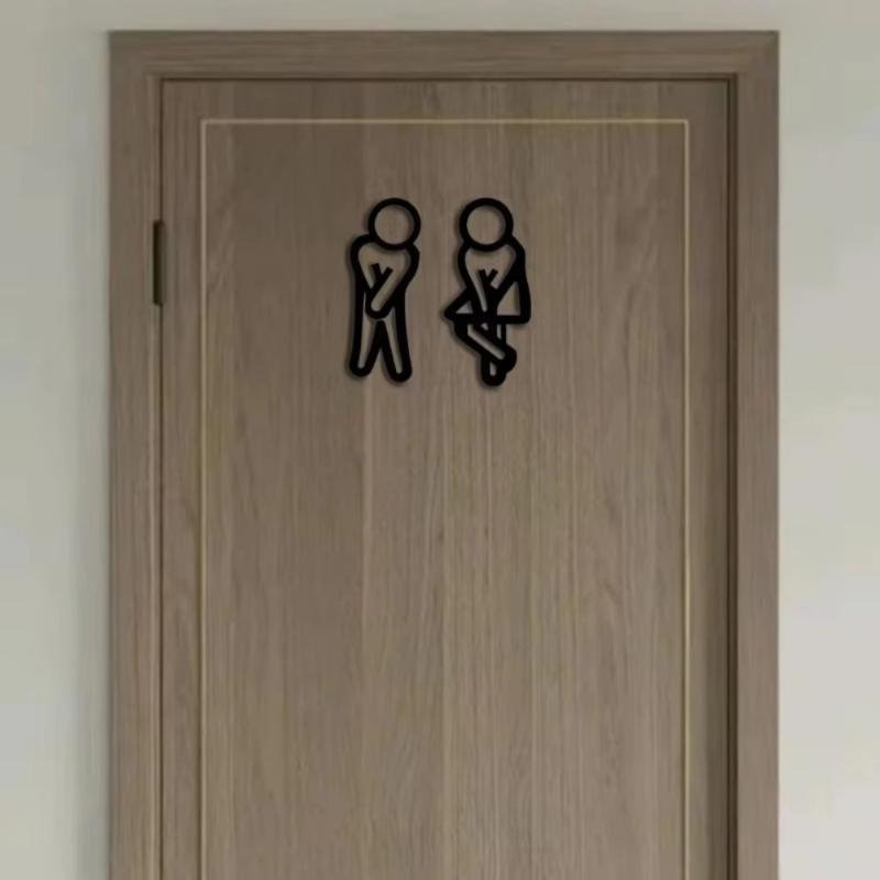 Funny Bathroom Signs For Men Women Creative 2D Flat Restroom Door Decor Restaurant Hotel Cafe Toilet Signage Wall Sticker