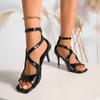 2025 New Summer New Fashionable Sandals Stiletto High Heel Open Toed Sandals Square Head Party Sexy Large Women's Shoes