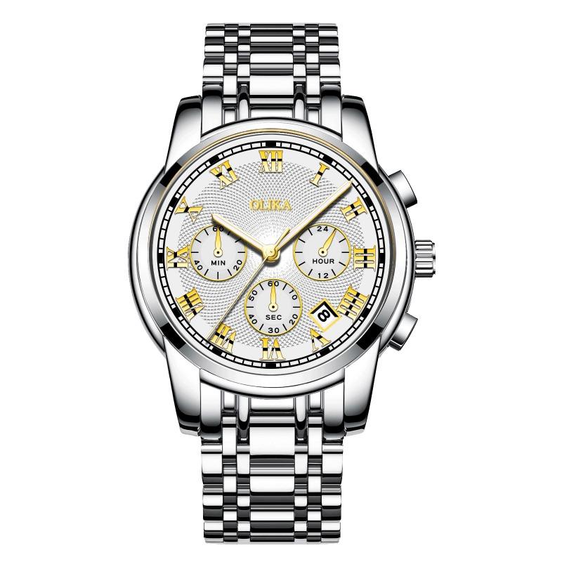 New Top Brand Fashion Men's Watch Fine Steel Band Casual Sports Luminous Waterproof Three-Eye Six-Pin Watch