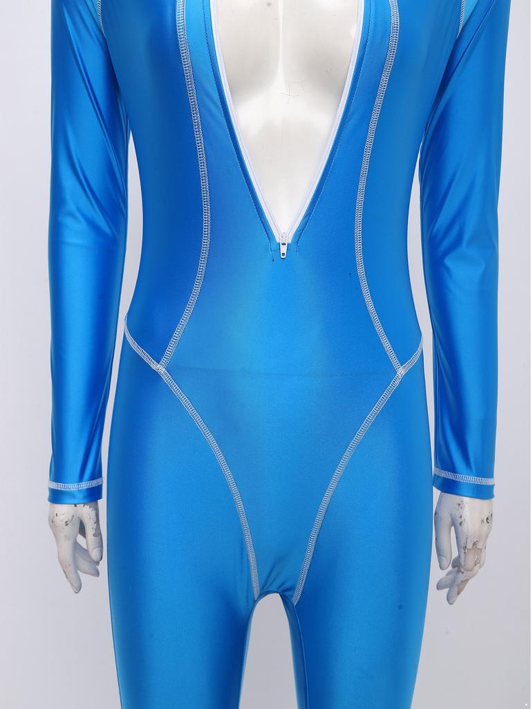 S-3XL Damen Ganzkörper Rash Guard Badeanzug Stehkragen Langarm Lange Hosen Glänzender Jumpsuit für Surfen Tauchen Wassersport