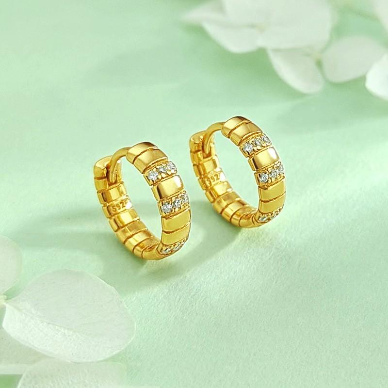 Minimalist Geometric Hoop Earrings Women Sterling Gold Plated Small Snake Chain Studs Daily Wear Gold