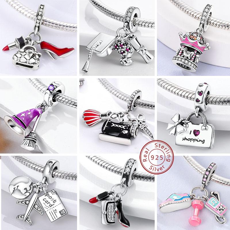 Original 925 Silber Charms Anhänger für DIY Schmuckherstellung Liebe Reisen Leben Perlen Armband Halskette Damen