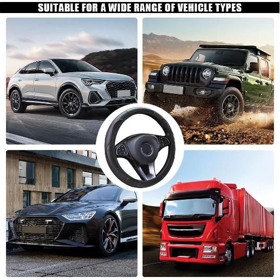 Car Steering Wheel Cover, 15 Inch Carbon Fiber Leather Elastic Steering Wheel Protector, Anti-Slip, Breathable & Soft Car Interior Accessories