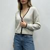 Womens Color Dotted Knit Cardigan Long Sleeve Round Neck Gold Buttons Casual Street Style