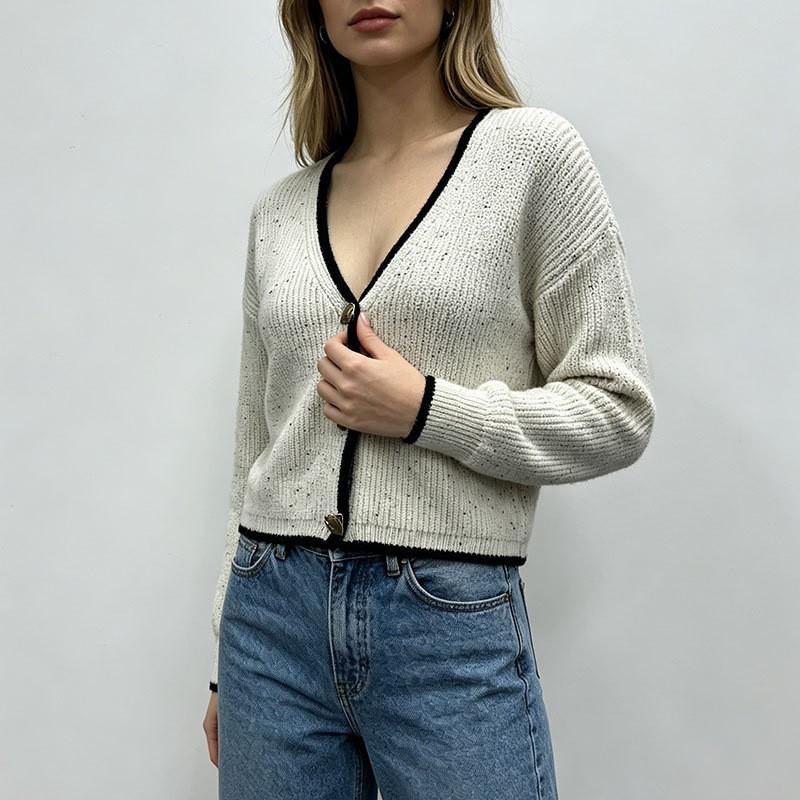 Womens Color Dotted Knit Cardigan Long Sleeve Round Neck Gold Buttons Casual Street Style