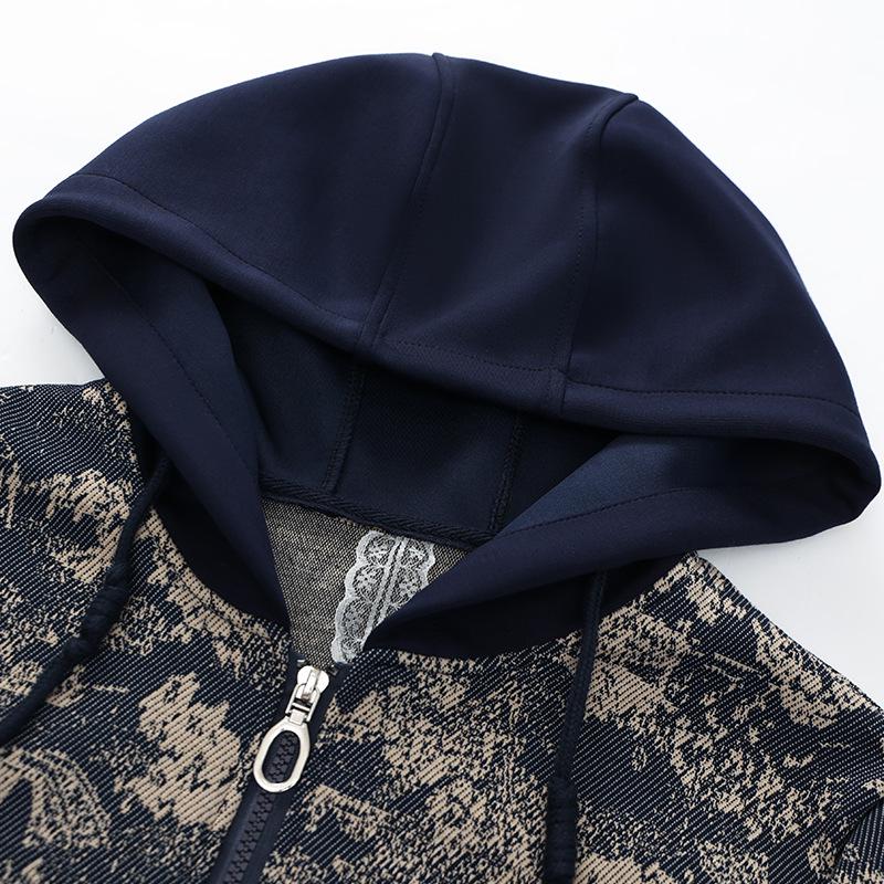 Spring 2025 Floral Hooded Jacket & Pants Set for Middle-Aged and Elderly Women