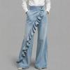 Retro Irregular High-Waisted A-Line Printed Faux Denim Women's Dress