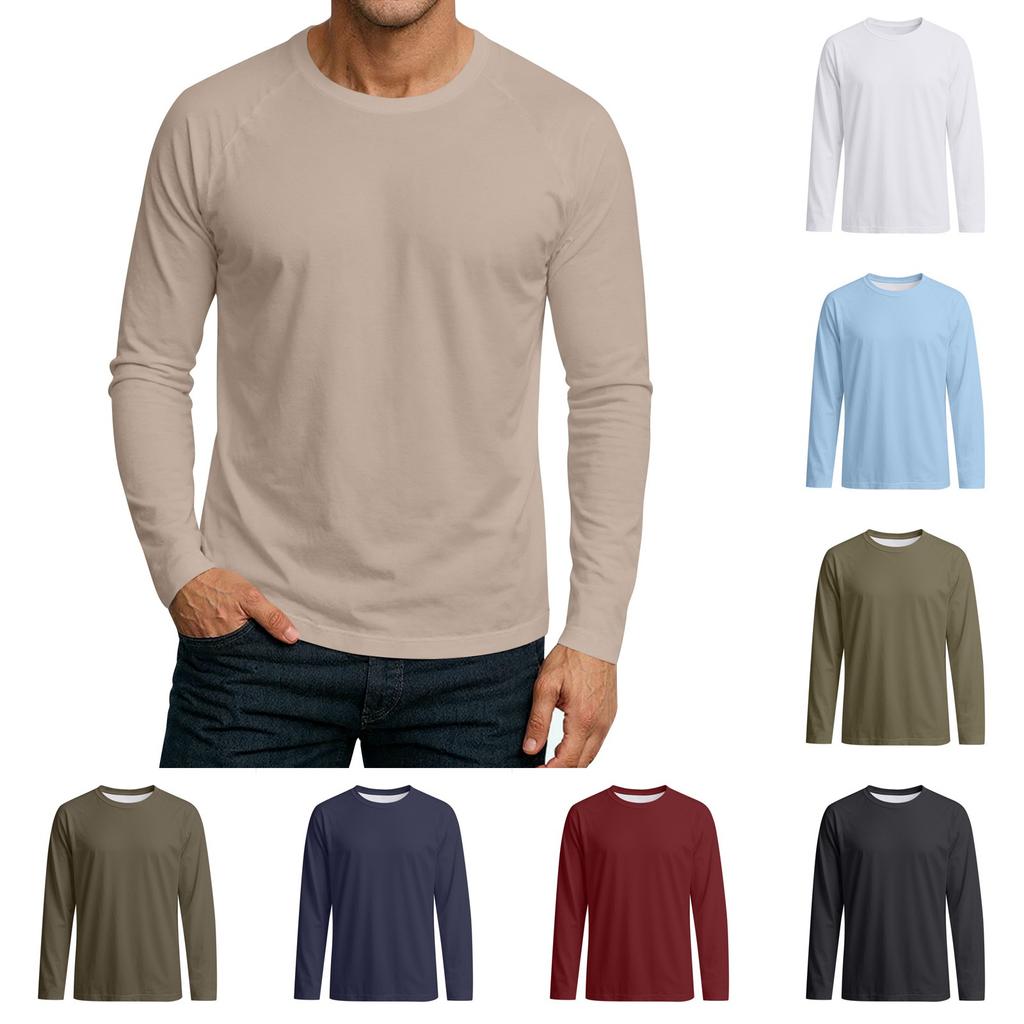 Men's Round Neck Plunger Long Sleeve T-Shirt Top