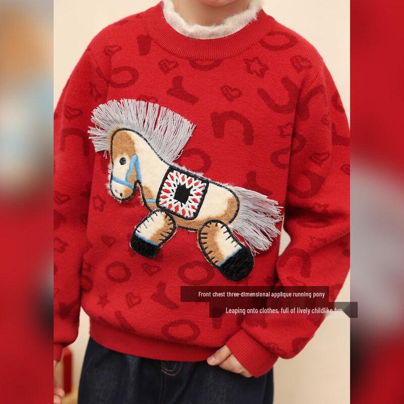 LUSON Red Year of the Horse Family Knit Sweaters