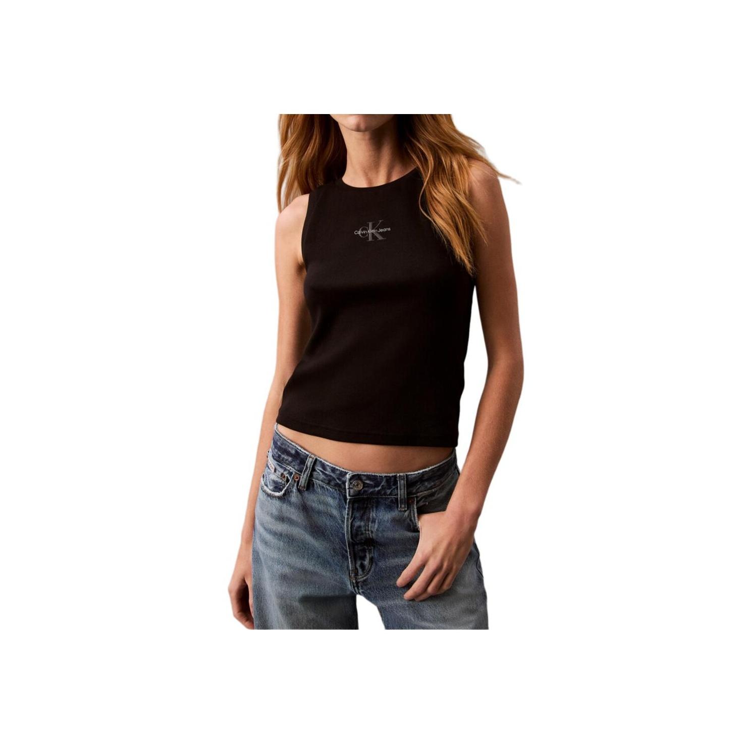 

Calvin Klein Minimalist Comfortable Versatile Letter Ribbed Knit Tank Top Women tops Black 47AB800-UB1 XS