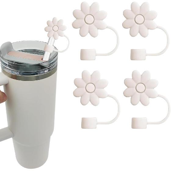 4 PCS Flower Straw Covers Toppers for Stanley Cups 30&40 Oz Tumbler Accessories, Adjustable Straw Covers, Silicone Straw Caps for Stanley Cups