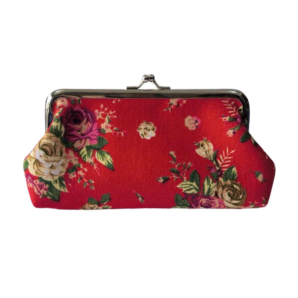 Fashion Canvas Coin Purse Rose Floral Print Long Credit Card Holder Metal Hasp Change Pouch for Women