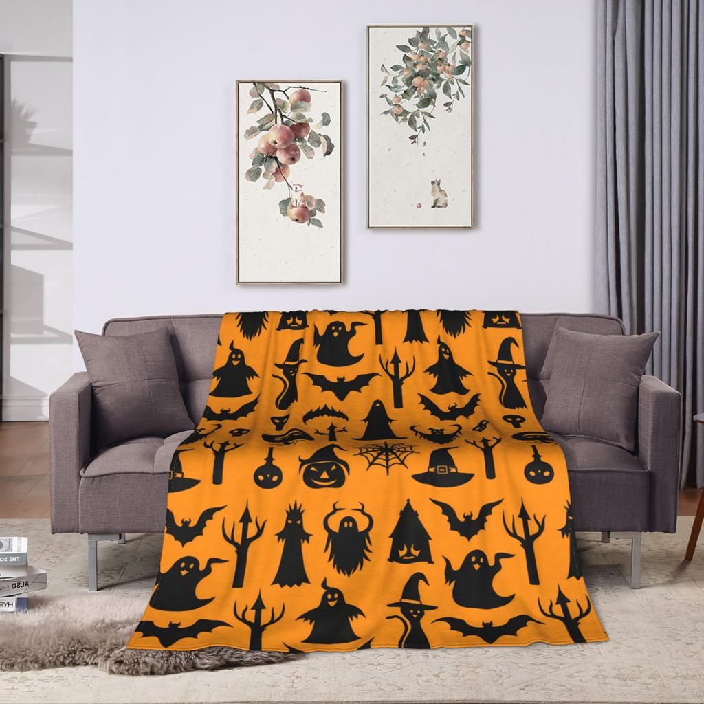 Halloween Blanket Coral Fleece Plush Witch Hat Black Bat Pumpkin Ultra-Soft Throw Blankets for Bedding Office Plush Thin Quilt