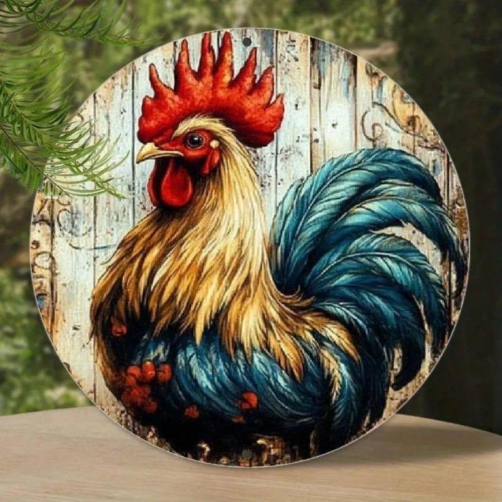 Vintage Rustic Rooster Tin Sign Weatherproof Wall Art Farmhouse Garage Decor
