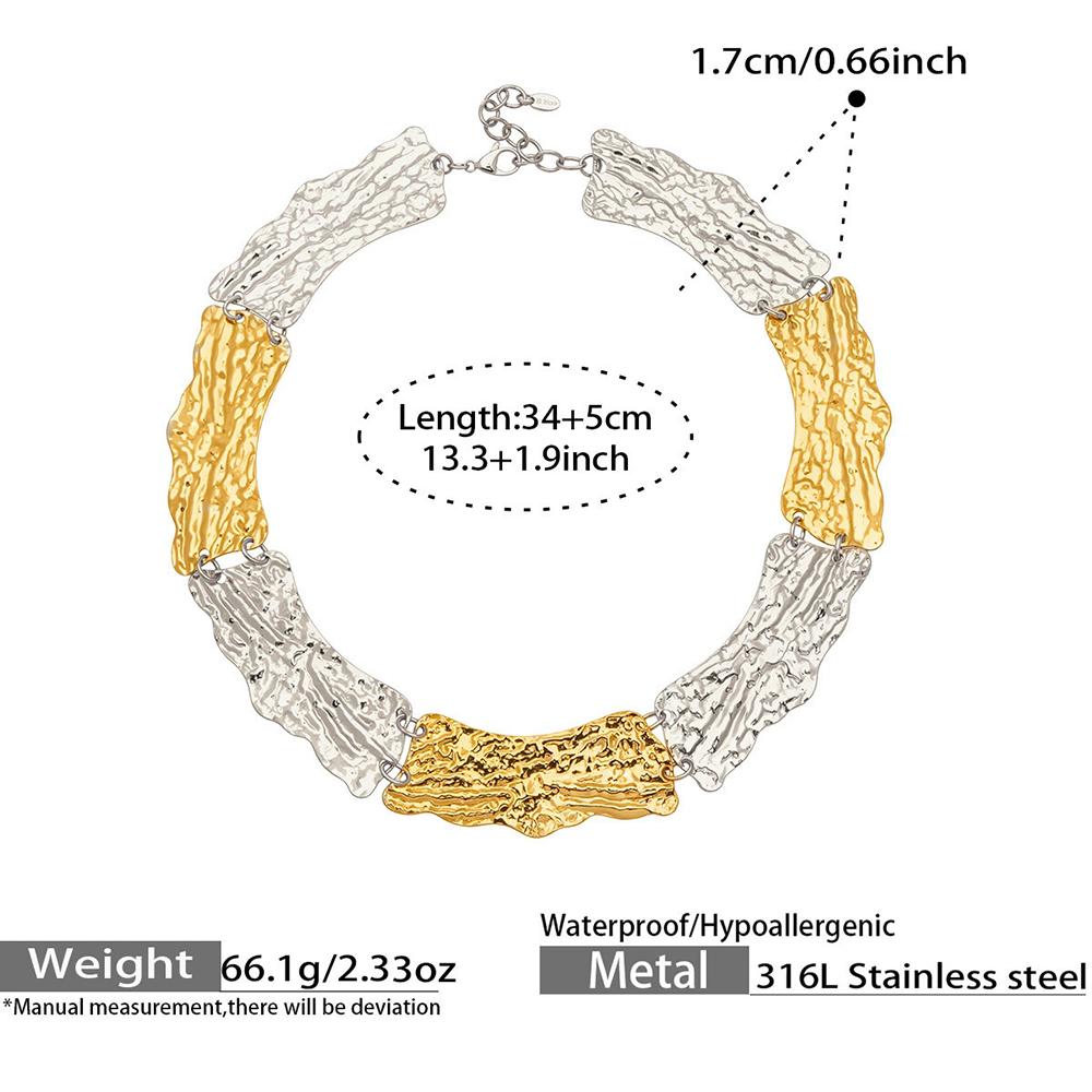 Stainless Steel Color-Blocking Spliced Necklace Geometric Pendant Light Luxury Collar Fashion Trendy Jewelry Accessories Lady