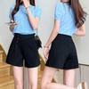 Pantalones cortos de línea A con diseño irregular para mujer en verano Traje negro Pantalones casuales Cintura alta Adelgazantes Pierna ancha