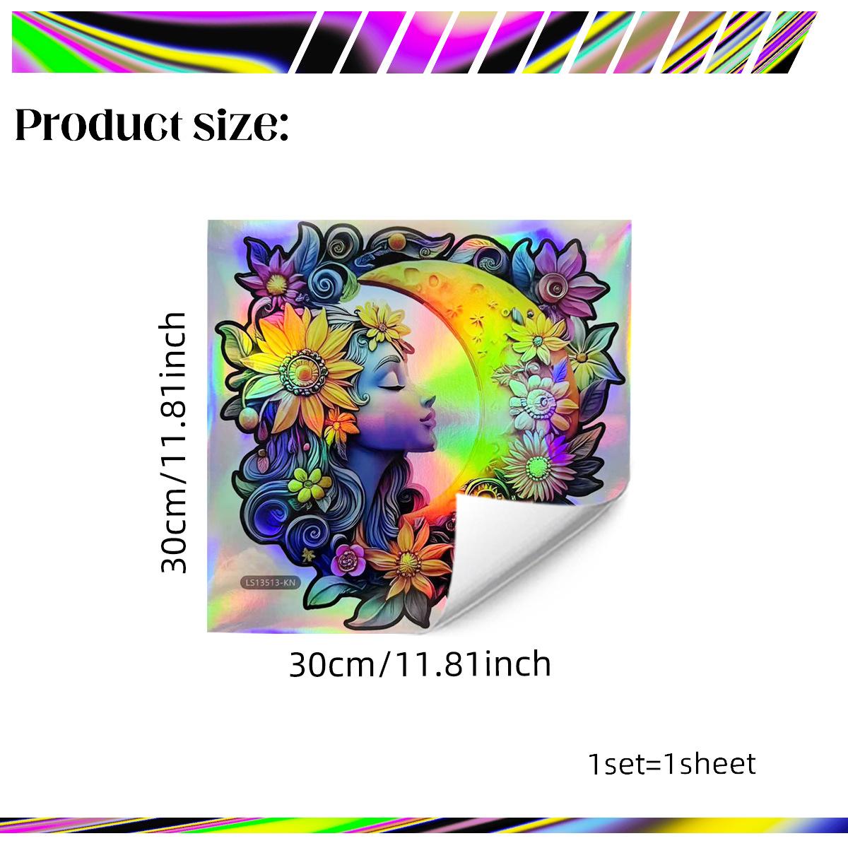 

Ls13513 Laser Material Gradual Change Colorful Moon Beautiful Woman Wall Sticker Viewing Angle Different Pattern Color
