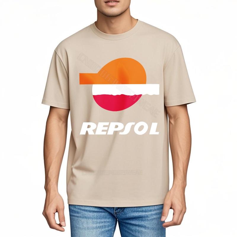 Lustiges T-Shirt Streetwear Weiches Baumwoll-T-Shirt Repsol Logo Auf Schwarzem Shirt Erwachsenen Kurzarmshirt Anime Minimalistisches T-Shirt Kurz
