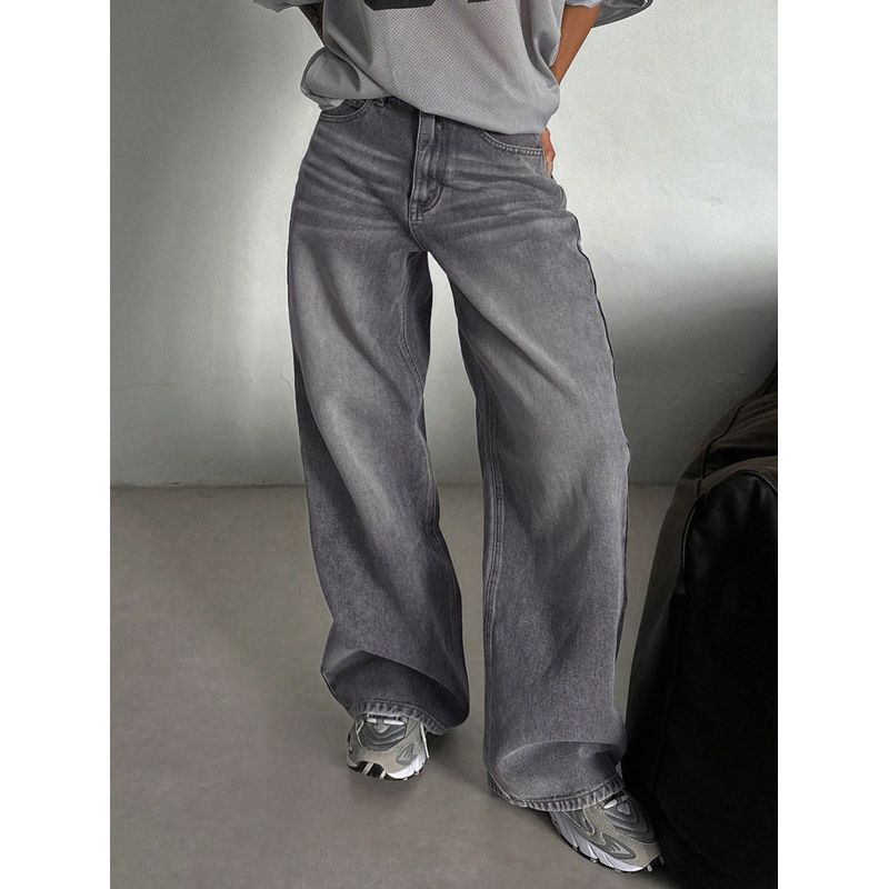 

Fashion Style Casual Straight-Leg Loose Washed-out Jeans Women s All-Matching Slim Fit Slimming Gray Mop Denim Pants Light gray XXL