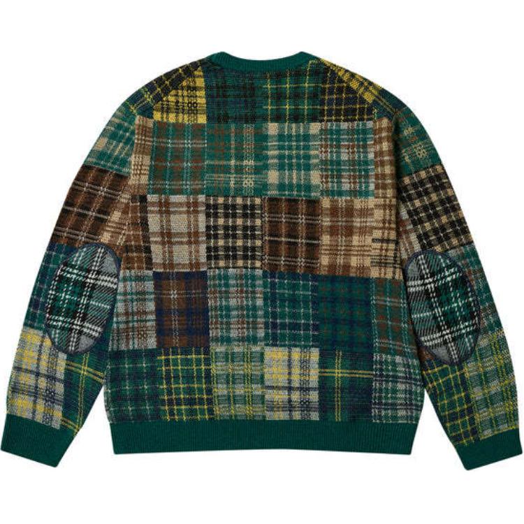 Palace x Beams Plus Patchwork Crew Knit Jacquard Green Unisex Tops 3815021015665