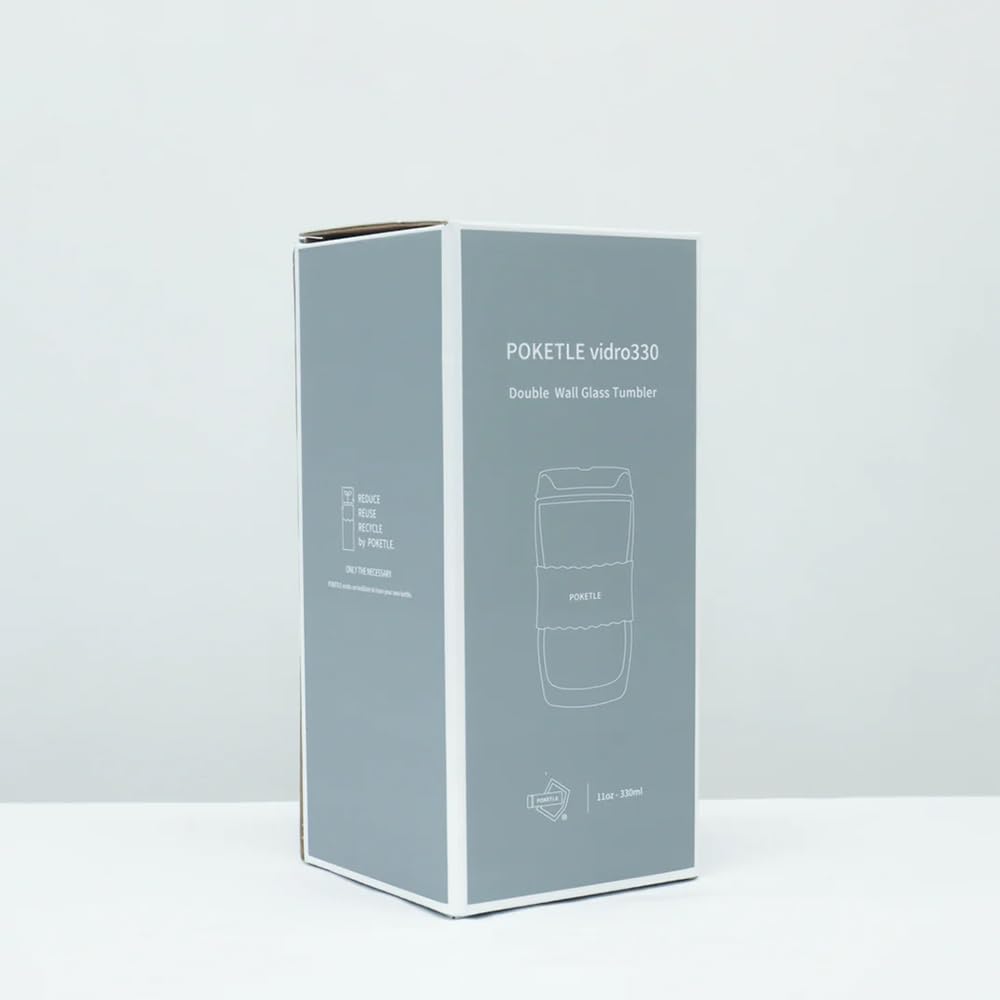 POKETLE Glass Tumbler with Lid, 330ml, Double-Walled, Heat-Resistant, Dishwasher-Safe, BPA-Free, Vidro 330, Ivory
